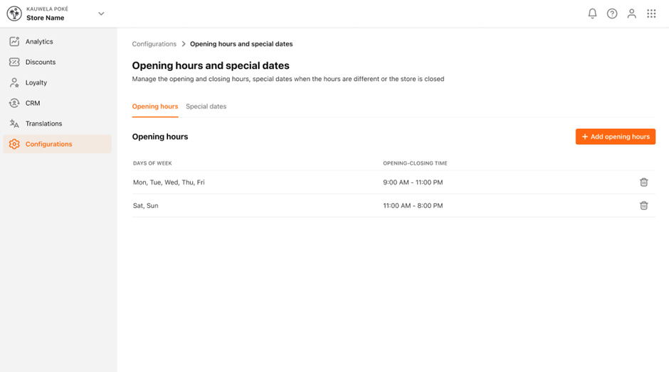 How to change Opening Hours? PAR MENU Knowledge Base